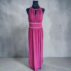 Oleg Cassini Dress Halter Jersey Knit Gown Rhinestone Waist Size 6 Bridesmaid